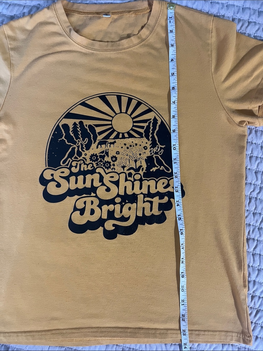 Vintage style Mustard Yellow Unisex Graphic Tee - The Sun Shines Bright - Picture 5 of 5